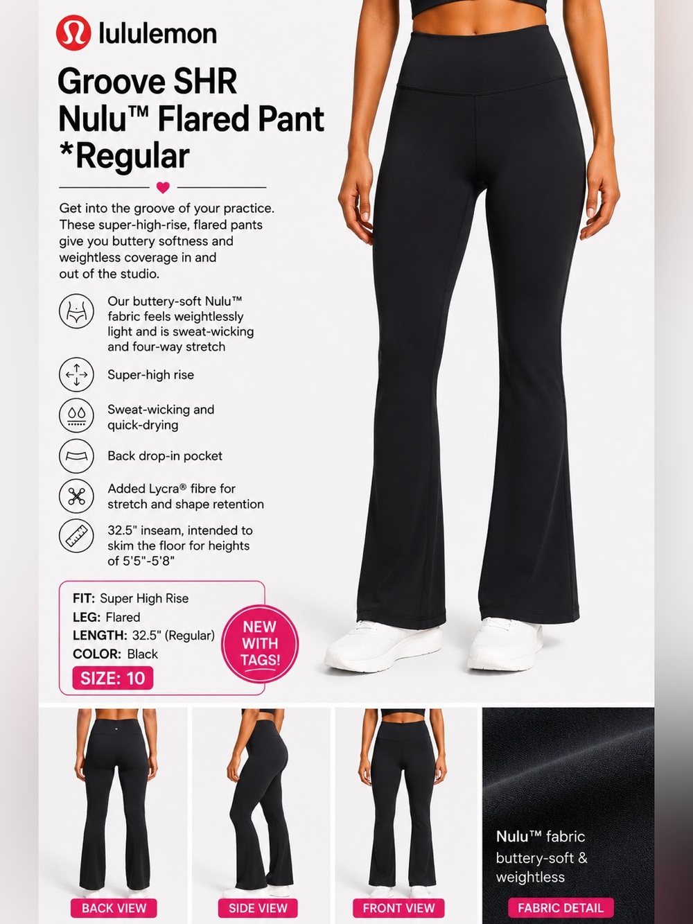 Lululemon Groove SHR Nulu Flared Pant Regular Black Size 10